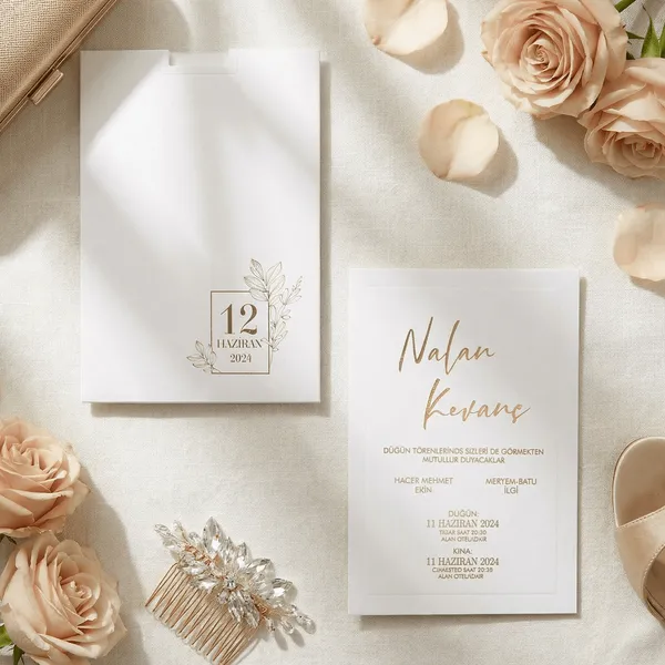 Gold Botanical Frame Date Save Wedding Invitation