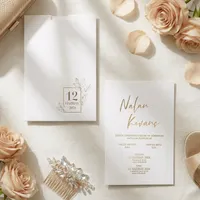 Gold Botanical Frame Date Save Wedding Invitation