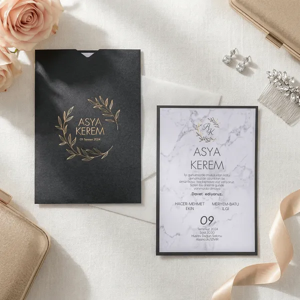 Marble Gold Geometric Wedding Invitation