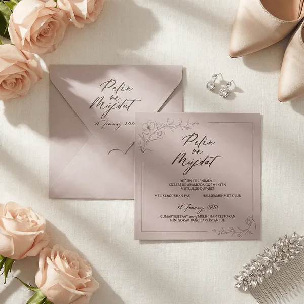 Dusty Pink Floral Corner Wedding Invitation