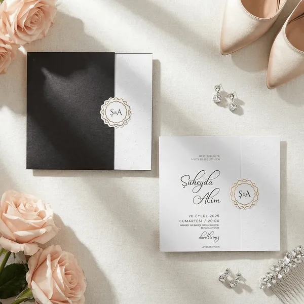 Gold Ornate Monogram Two-Tone Wedding Invitation