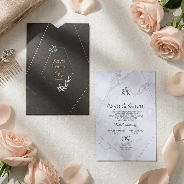 Marble Rose Gold Geometric Wedding Invitation