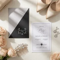 Two-Tone Gray Silver Wreath Wedding Invitation