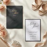 Charcoal Gold Script Pocket Wedding Invitation