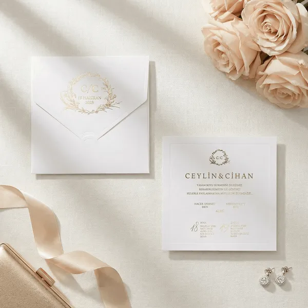 White Gold Botanical Wreath Wedding Invitation