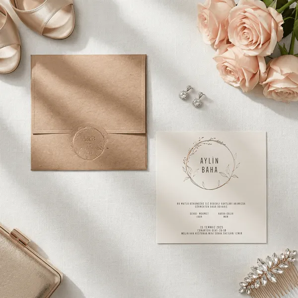 Kraft Gold Botanical Circle Wedding Invitation