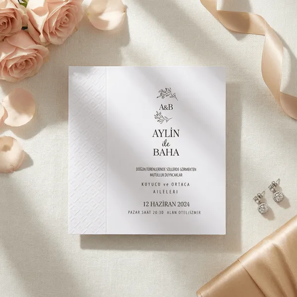 White Embossed Diagonal Stripe Wedding Invitation