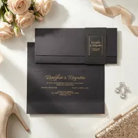 Charcoal Gold Geometric Tri-Fold Wedding Invitation