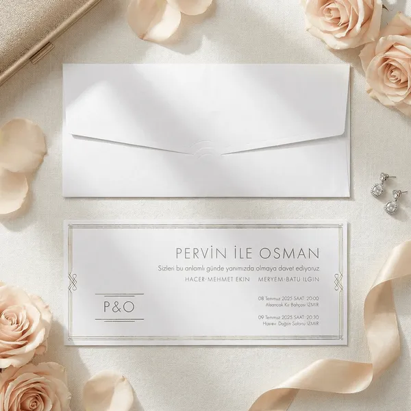 White Gold Art Deco Corner Wedding Invitation