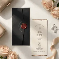 Green Red Wax Seal Gold Torn Edge Wedding Invitation