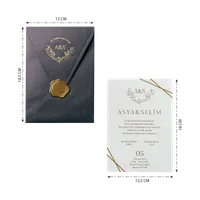 Charcoal Gold Laurel Wax Seal Corner Wedding Invitation