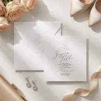 White Botanical Line Art Layered Frame Wedding Invitation