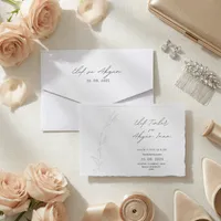 White Embossed Botanical Scalloped Edge Wedding Invitation