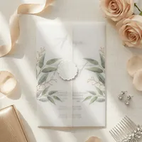 Watercolor Eucalyptus Scalloped Seal Wedding Invitation