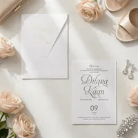 White Gold Ornate Script Monogram Wedding Invitation