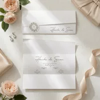White Ornate Seal Horizontal Tri-Fold Wedding Invitation
