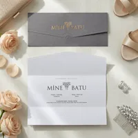 Gray Gold Tree Logo Horizontal Tri-Fold Wedding Invitation