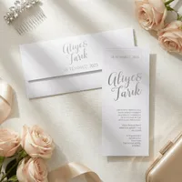 White Embossed Script Layered Frame Wedding Invitation