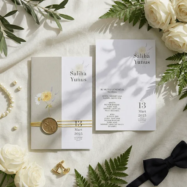 Beige Floral Sleeve Wedding Invitation