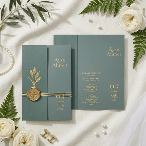 Teal Pocketfold Wedding Invitation with Wax Seal