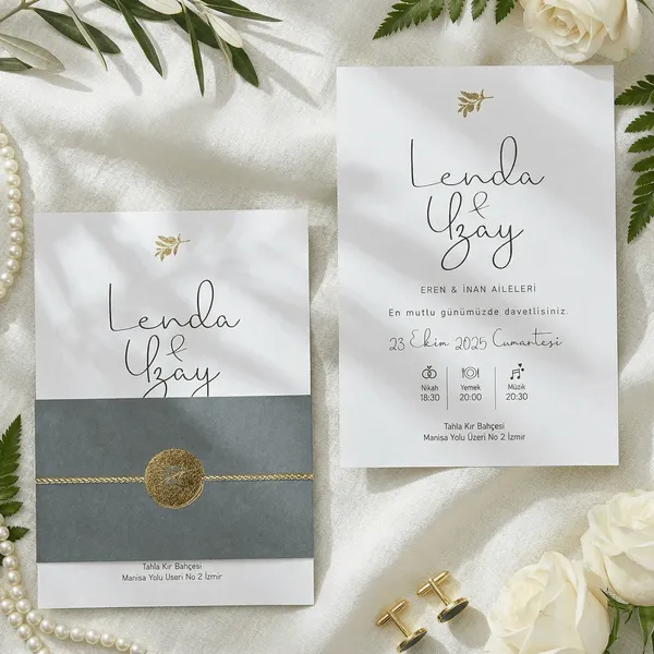 White Invitation with Slate Belly Band and Seal