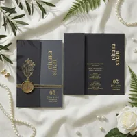 Charcoal Pocketfold Wedding Invitation with Wax Seal