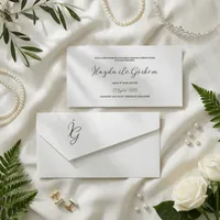 White Long Wedding Invitation with Monogram Envelope