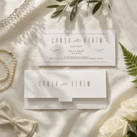 Minimal White Long Wedding Invitation with Tab Envelope