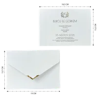 Botanical Wreath Wedding Invitation with Gold Chevron