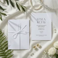 Modern Serif Wedding Invitation with Ribbon Wrap