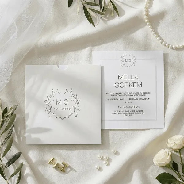 Square Botanical Wreath Wedding Invitation