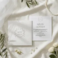 Square Botanical Wreath Wedding Invitation