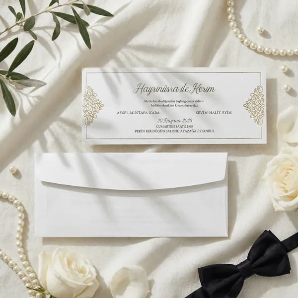 Horizontal Gold Ornate Corner Wedding Invitation
