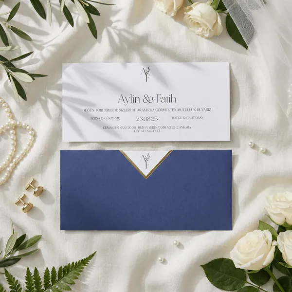 Navy Envelope Wedding Invitation with Gold Chevron