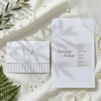 Striped Envelope Wedding Invitation with Laurel Wreath