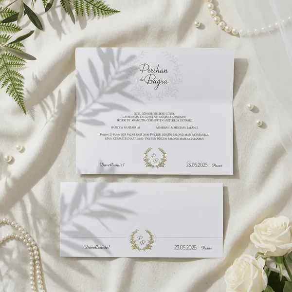 Horizontal Laurel Wreath Wedding Invitation Set