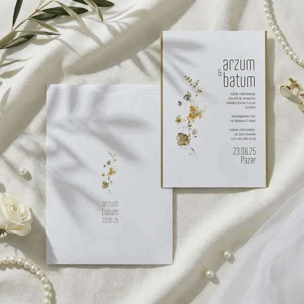 Gold Border Frame Wedding Invitation with Wildflowers