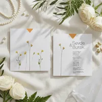 Bifold Wildflower Wedding Invitation with Orange Accent