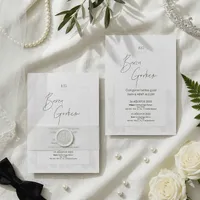 Vellum Overlay Wedding Invitation with White Wax Seal