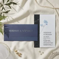 Navy Envelope Wedding Invitation with Blue Hydrangea