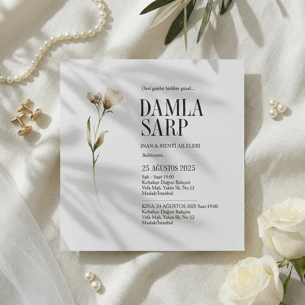 Horizontal Wedding Invitation with Watercolor Wildflower