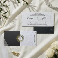 Charcoal Envelope Wedding Invitation with Floral Pattern