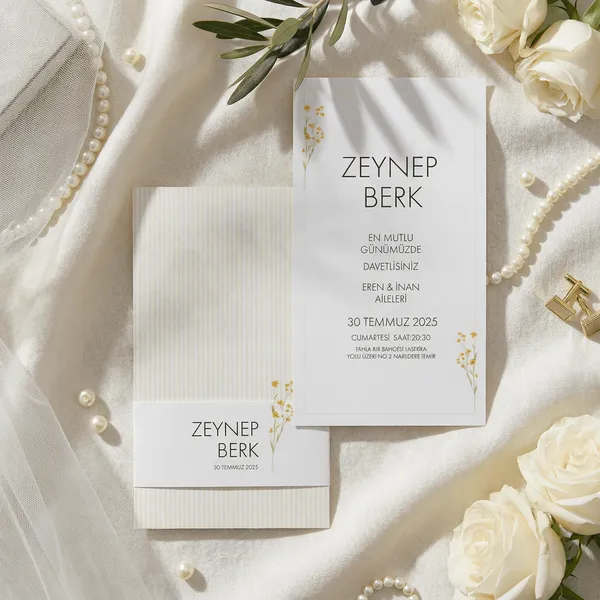 Striped Pattern Wedding Invitation with Yellow Wildflowers