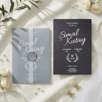 Charcoal Wedding Invitation with Vellum Overlay and Wax Seal