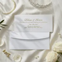 Embossed Floral Border Wedding Invitation with Gold Script