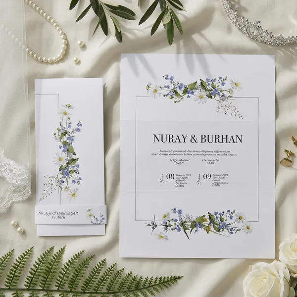 Border Frame Wedding Invitation with Wildflower Meadow