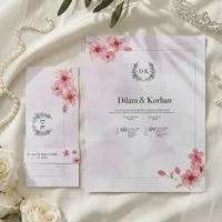 Pink Background Wedding Invitation with Cherry Blossoms