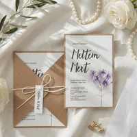 Kraft Border Wedding Invitation with Purple Wildflowers