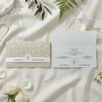 Horizontal Wedding Invitation with Beige Floral Panel