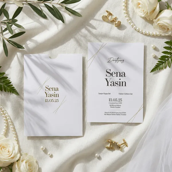 Minimalist Wedding Invitation with Diagonal Gold Line Accent